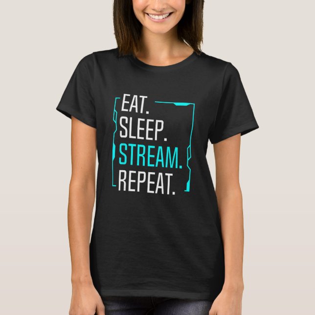 Camiseta Coma Stream Sleep Repetir Streaming de Filmes G (Frente)