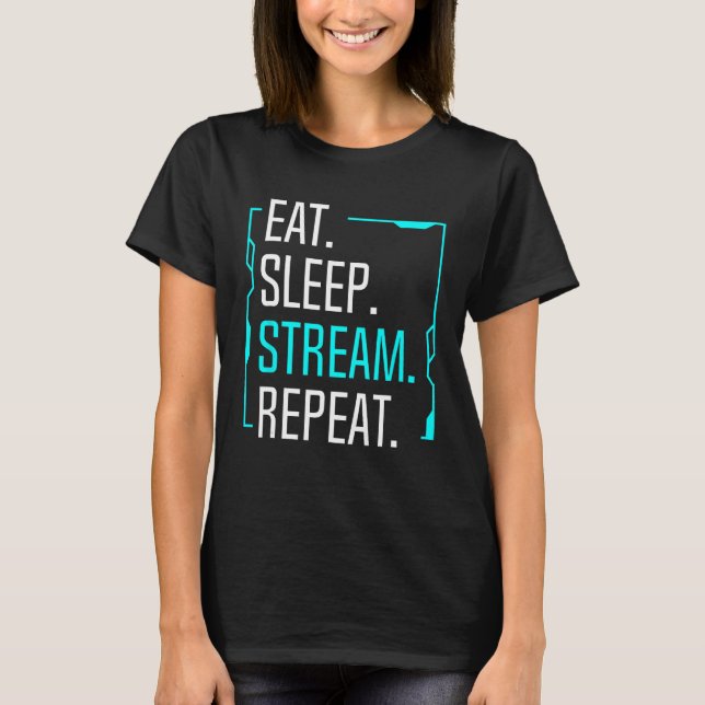 Camiseta Coma Stream Sleep Repetir Streaming de Filmes G (Frente)