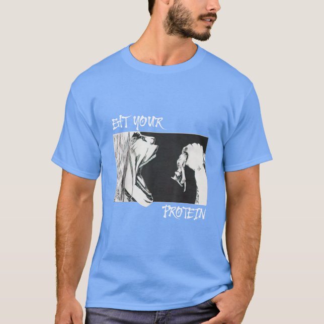 Camiseta Coma Sua Proteína Diversão Fitness Ginásio Ataque  (Frente)