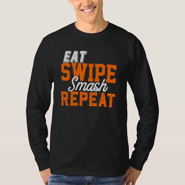 Camiseta Coma Swipe Smash Online Solteiro Namorando P Y Fra (Frente)