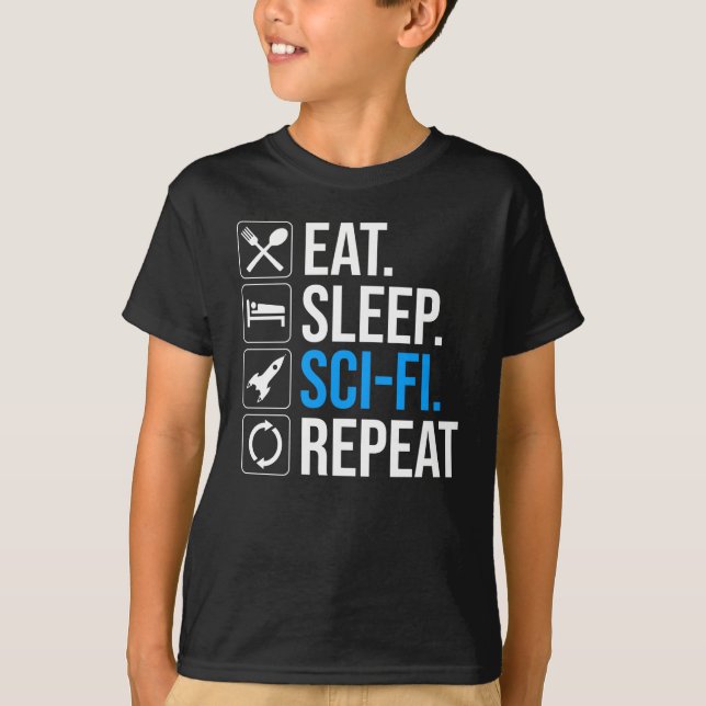Camiseta Coma uma repetição Sci-Fi para dormir (Frente)