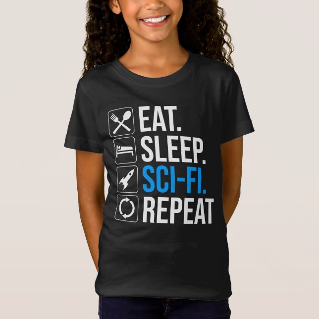 Camiseta Coma uma repetição Sci-Fi para dormir (Frente)