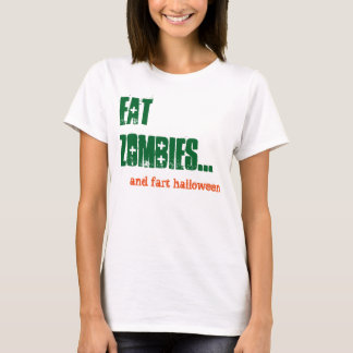 Camiseta Coma Zombies e Fart Halloween Engraçado Comédia Ve