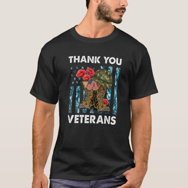 Camiseta Combate às Botas Obrigado Veteranos Flor Veter (Frente)