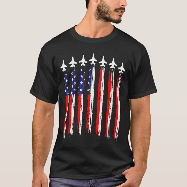 Camiseta Combatente Patriótico Americano Jets Sinalizador U (Frente)