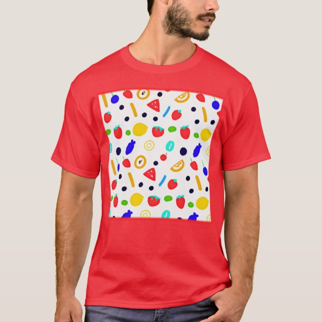 Camiseta Combinação de cores de Frutas Tropicais (Frente)
