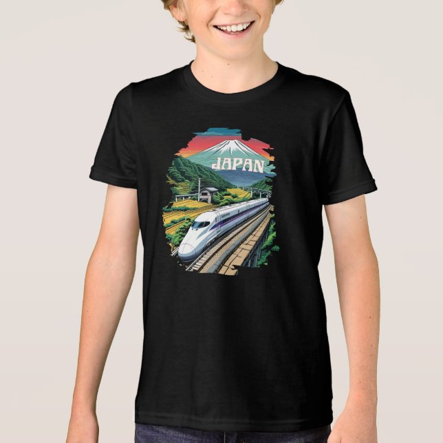 Camiseta Comboio a bala japonês e Monte Fuji (Frente)
