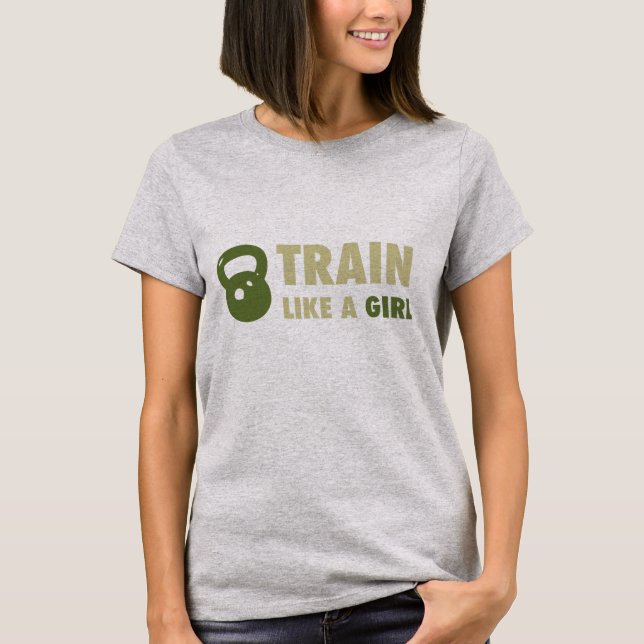 Camiseta Comboio Como Uma Rapariga Com Kettlebell (Frente)