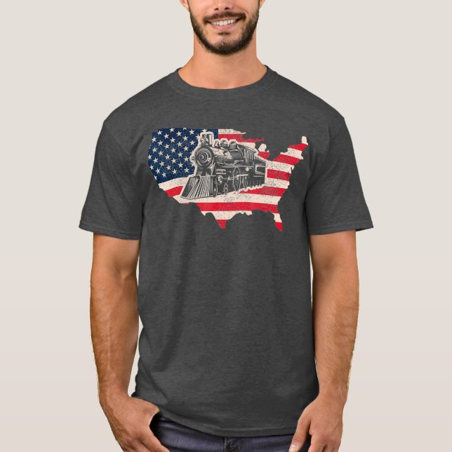 Camiseta Comboio De Bandeira Americano Rápido E Caminho De  (Frente)