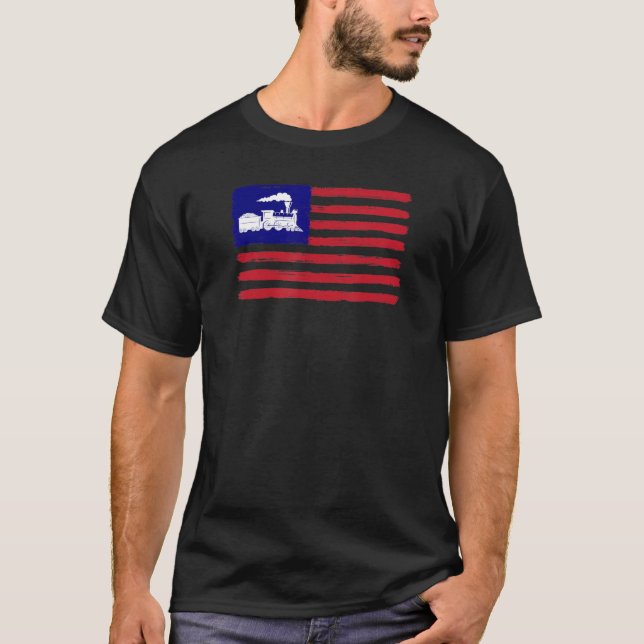 Camiseta Comboio de transporte Buff Railfan American Flag U (Frente)