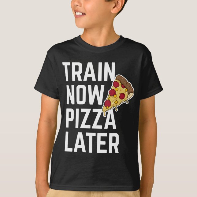 Camiseta Comboio Engraçado Agora Pizza Mais Tarde Oferta de (Frente)
