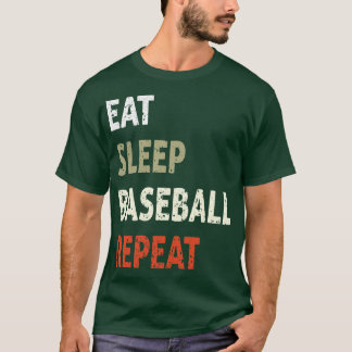 Camiseta Come Sleep Baseball Repete Tee Engraçado pelo Amor