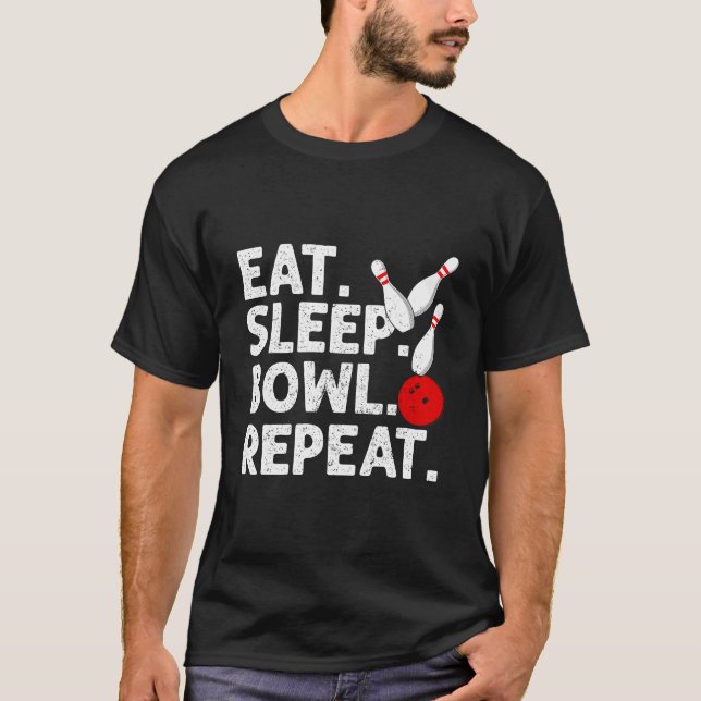 Camiseta Come Sleep Bowl Repetir Boliche Citar Humor (Frente)