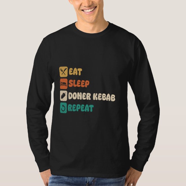 Camiseta Come Sleep Döner Kebab Repete Design de Comida eng (Frente)