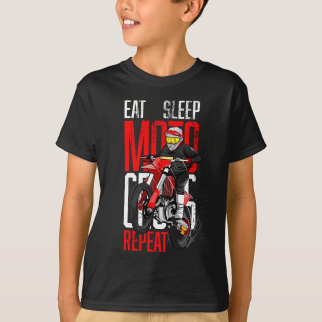 Camiseta Come Sleep Motocross Repete Presente Engraçado par (Frente)
