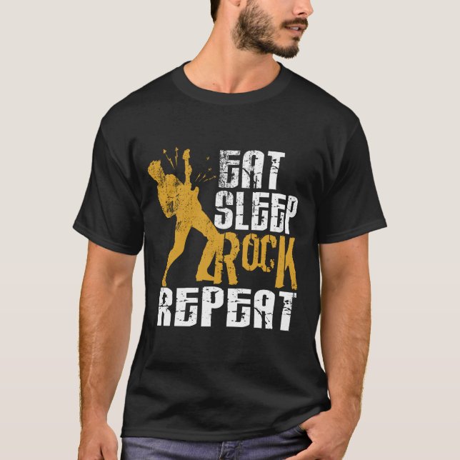 Camiseta Come Sleep Rock Repete Presente Legal para Músicos (Frente)