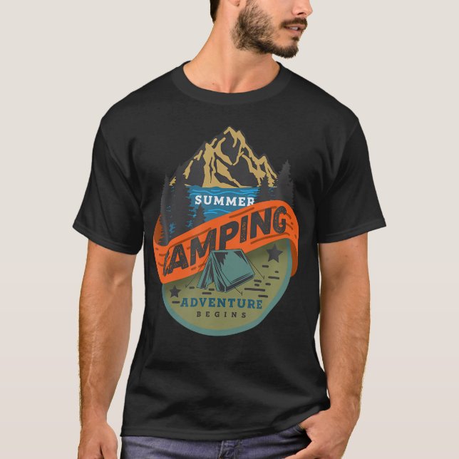 Camiseta Começa a Aventura de Camping de Verão (Frente)