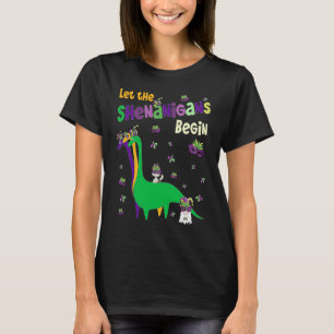 Camiseta Começam as Travessuras Dinossauro Fofo Gnome Gato