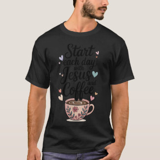Camiseta Comece Cada Dia Com Jesus E Café Cristão