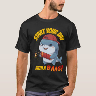 Camiseta Comece Seu Dia Com Um Estrondo! Tubarão Engraçado