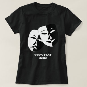 Camiseta Comédia de Máscara de Teatro Tragédia Branca Preta
