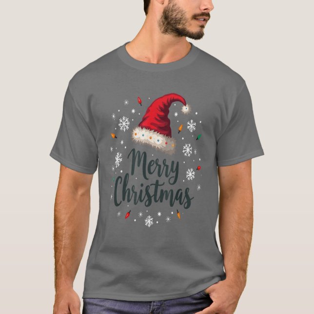 Camiseta Comemoração da Família Feliz Natal Santa Hat Xmas (Frente)