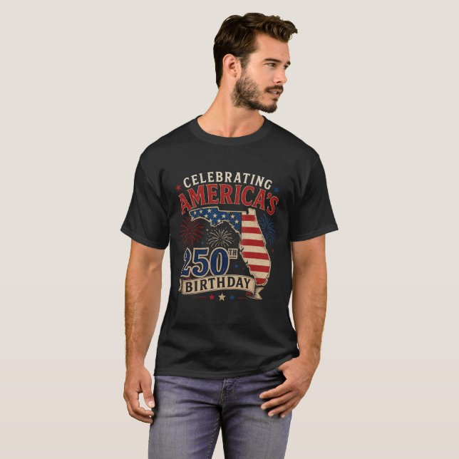 Camiseta Comemorando o 250º Aniversário da Flórida Tema Amé (Frente Completa)