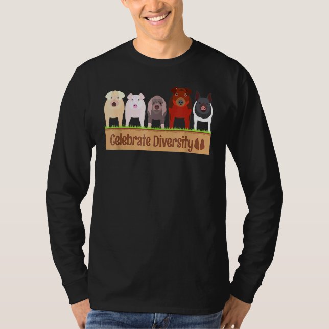 Camiseta Comemorar A Diversidade De Porcos De Raça De Fazen (Frente)