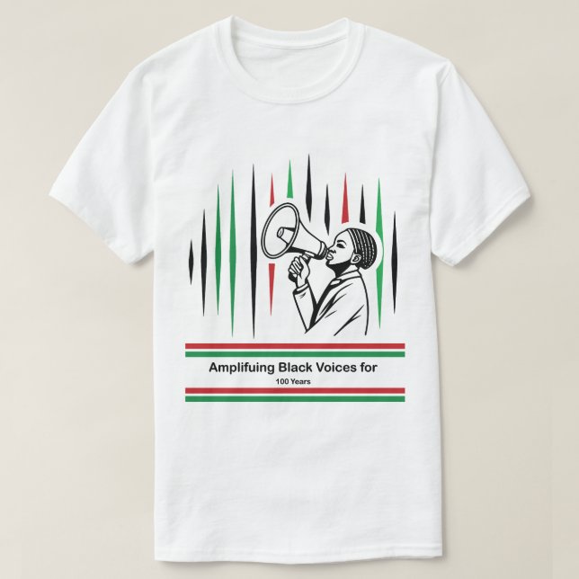Camiseta Comemorativa de 100 Anos Amplificando Voz (Frente do Design)