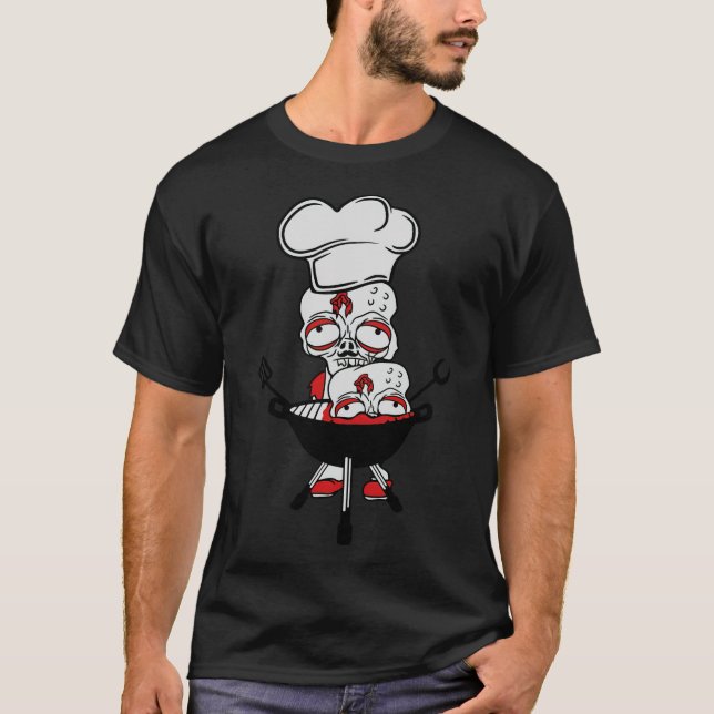 Camiseta comendo chef cozinhar de cozinheiro zombie grill (Frente)