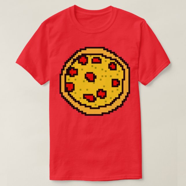 Camiseta Comendo Comida Pixelart Pizza de 8 bits (Frente do Design)