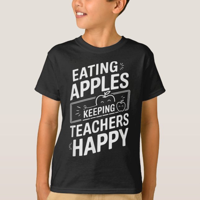 Camiseta Comendo Maçãs Mantendo Os Professores Felizes (Frente)