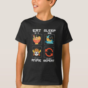 Camiseta Comer Animação de Sono Repetir Coroa Anime Lov