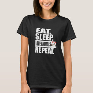 Camiseta Comer Animais do Sono Repetir Gato de Cachorro