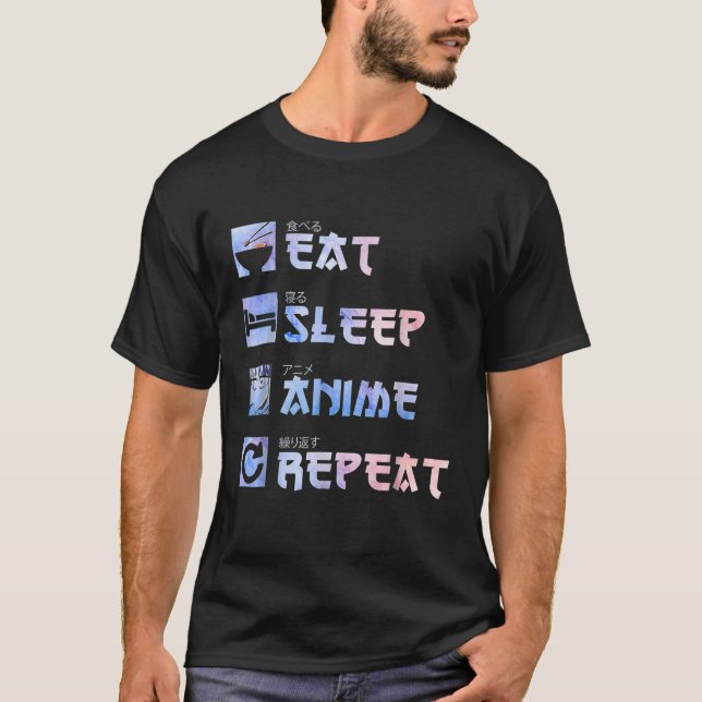 Camiseta Comer anime adormecido Repetir presentes de anime (Frente)