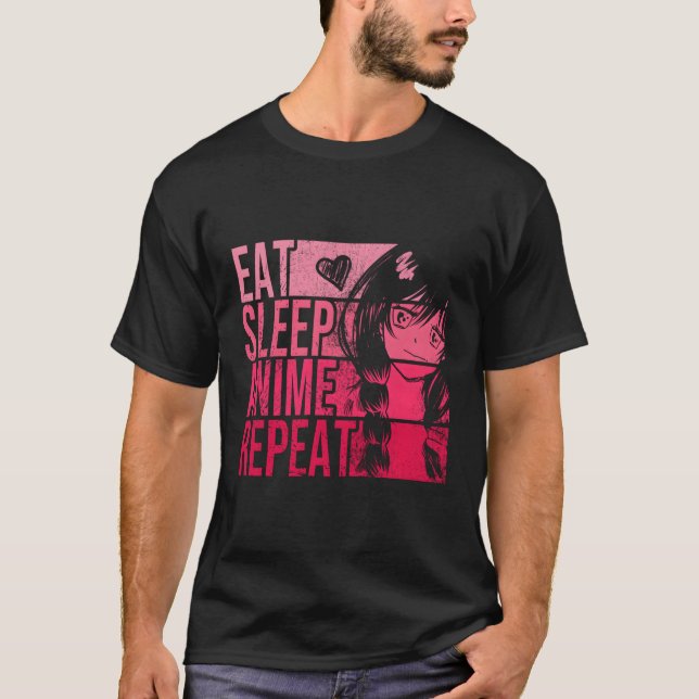 Camiseta Comer anime de sono Repetir anime (Frente)