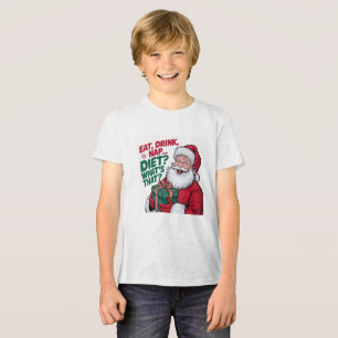 Camiseta Comer Beber Dormir qual é a Dieta, Papai Noel engr