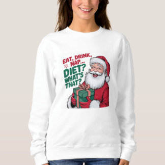 Camiseta Comer Beber Dormir qual é a Dieta, Papai Noel engr