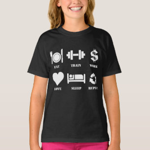 Camiseta Comer Comboio Trabalho Adormecer Sono Repetir Gin