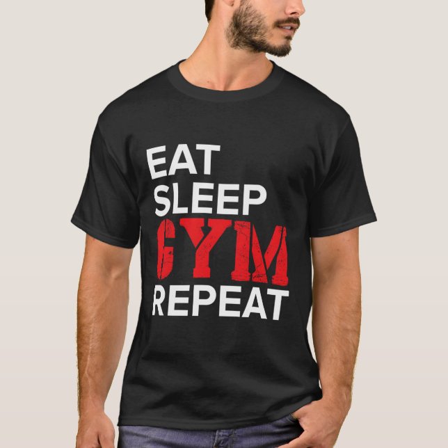 Camiseta Comer Dormir Academia Repetir  (Frente)
