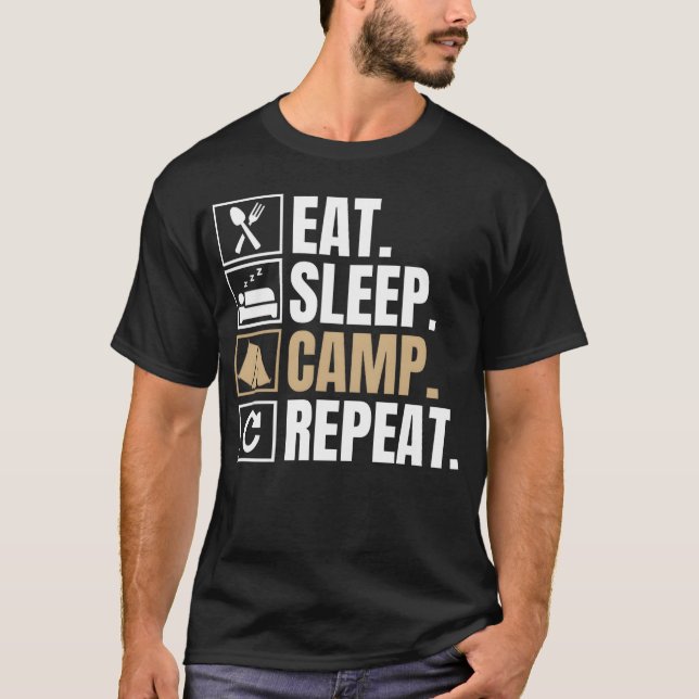 Camiseta comer dormir acampar repetir garota (Frente)