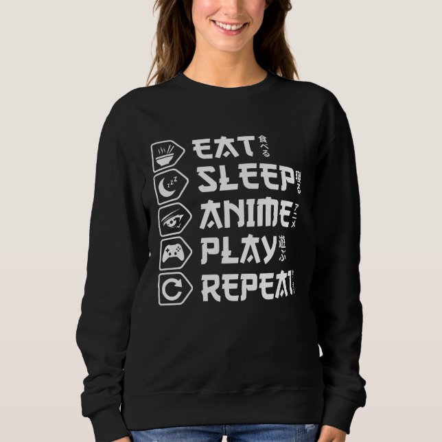 Camiseta Comer Dormir Anime Jogar Repetir Estilo de Vida Ot (Frente)