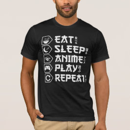 Camiseta Comer Dormir Anime Jogar Repetir Estilo de Vida Ot