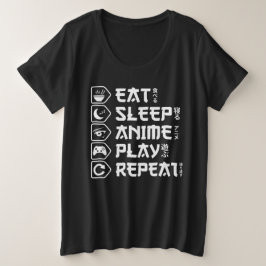 Camiseta Comer Dormir Anime Jogar Repetir Estilo de Vida Ot