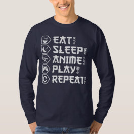 Camiseta Comer Dormir Anime Jogar Repetir Estilo de Vida Ot