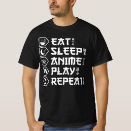 Camiseta Comer Dormir Anime Jogar Repetir Estilo de Vida Ot