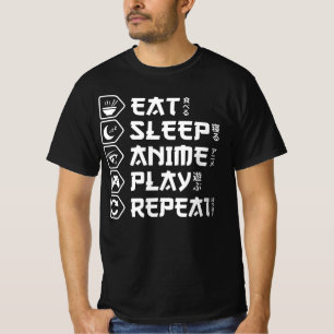 Camiseta Comer Dormir Anime Jogar Repetir Estilo de Vida Ot