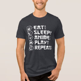 Camiseta Comer Dormir Anime Jogar Repetir Estilo de Vida Ot