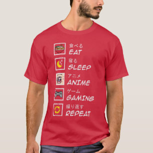 Camiseta Comer Dormir Anime Jogos Repetir Gamer Adolescente