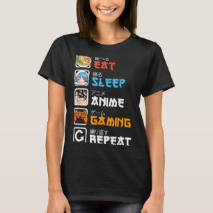 Camiseta Comer Dormir Anime Jogos Repetir Gamer Homens Adol